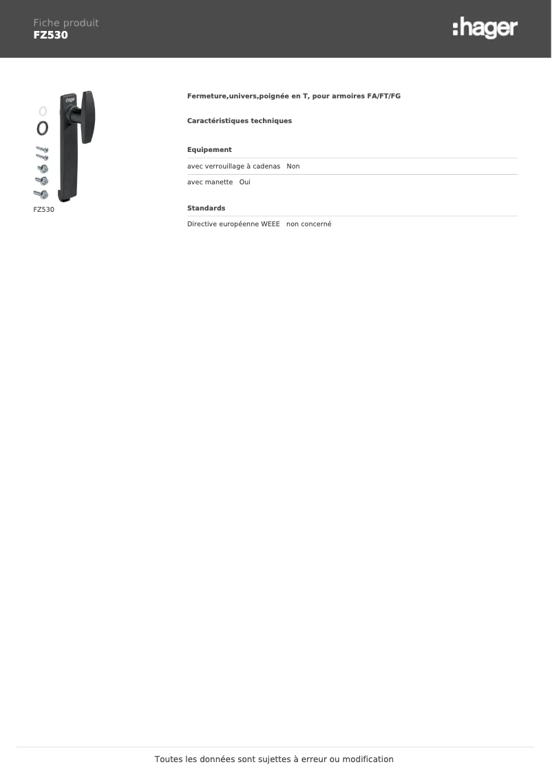 Page n°1 - Manuel utilisateur Hager FZ530