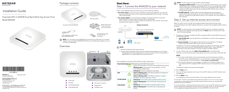 Page 1 de la notice Guide d'installation Netgear WAX220PA