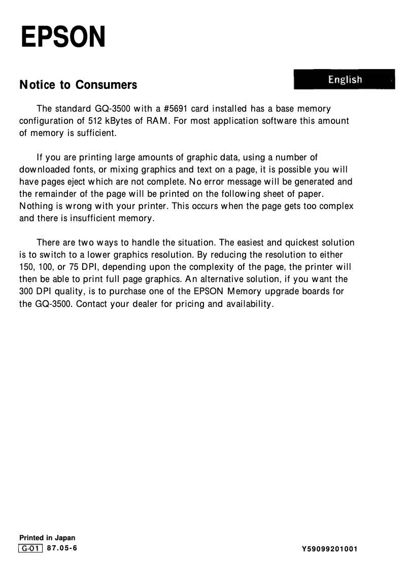 Page n°1 - Manuel utilisateur Epson GQ-3500