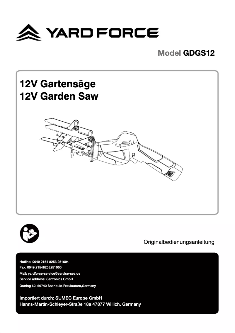 Page 1 de la notice Manuel utilisateur Yard Force GDGS12