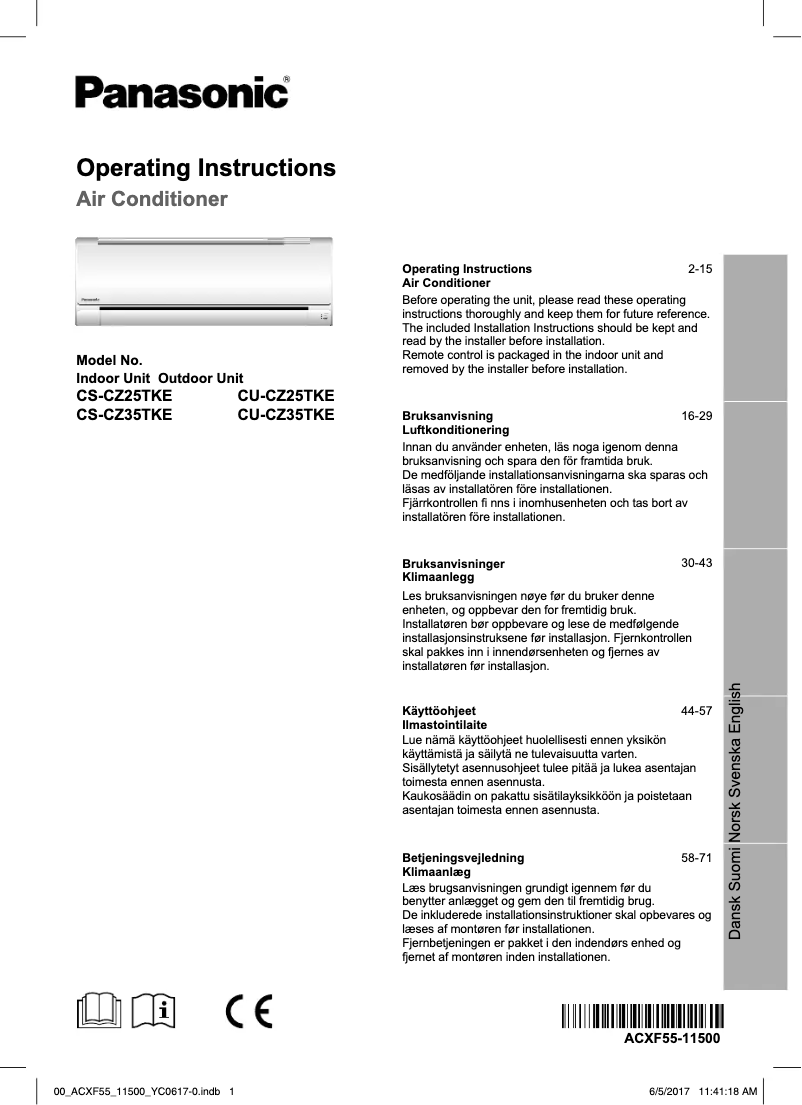 Page n°1 - Manuel utilisateur Panasonic CS-CZ35TKE