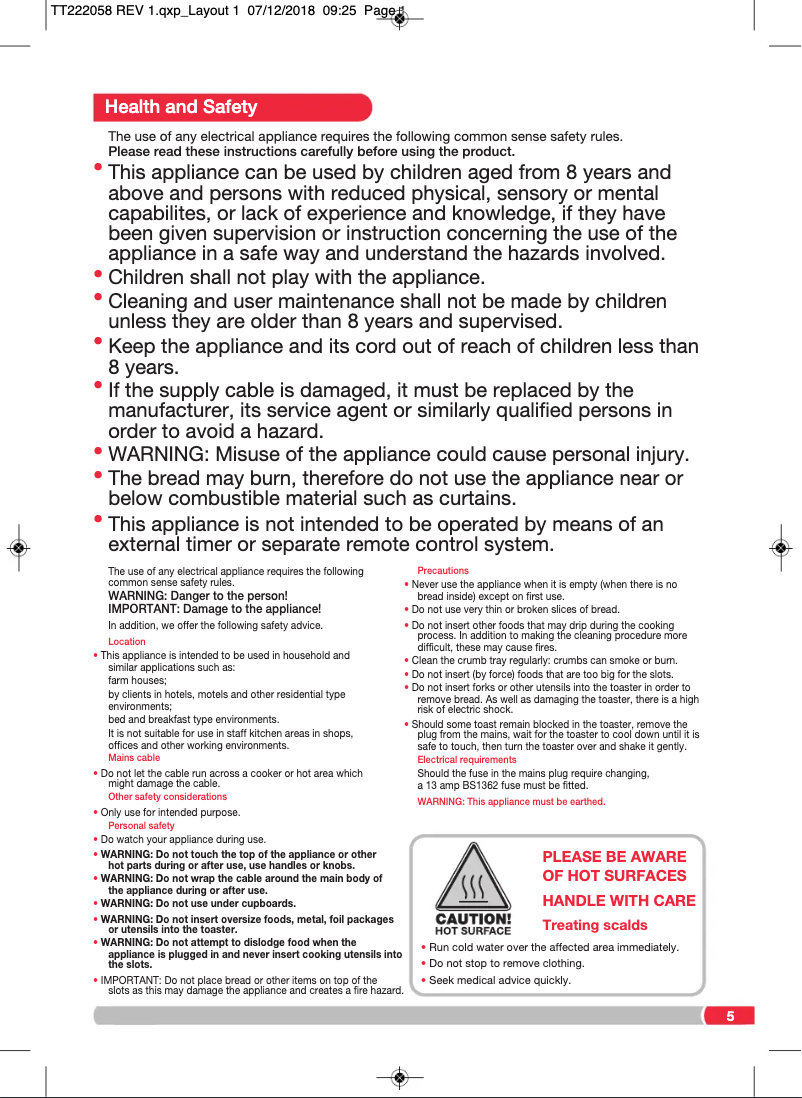 Page 1 de la notice Manuel utilisateur Morphy Richards 222059