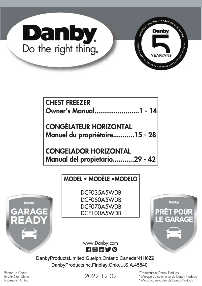 Page 1 de la notice Manuel utilisateur Danby DCF070A5WDB