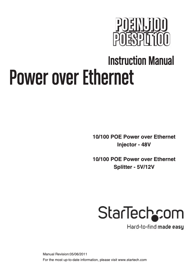 Page n°1 - Manuel utilisateur StarTech.com POEINJ100
