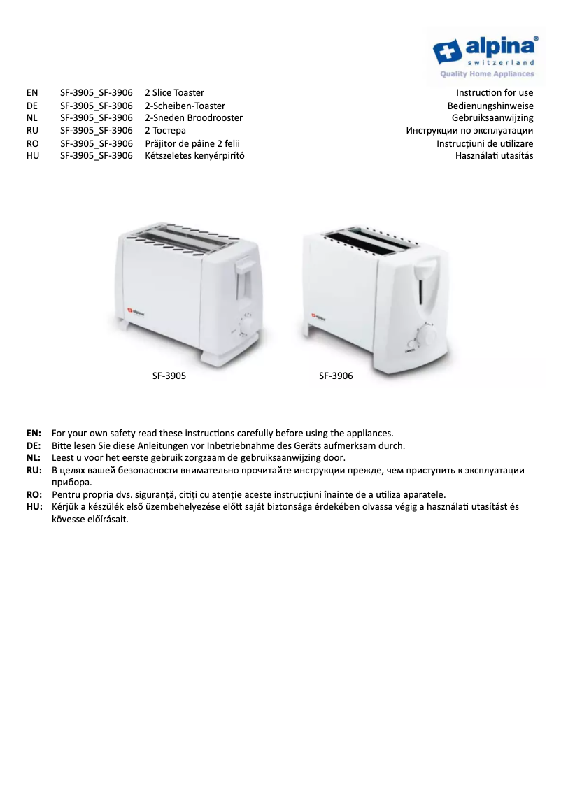 Page n°1 - Manuel utilisateur Alpina SF-3906