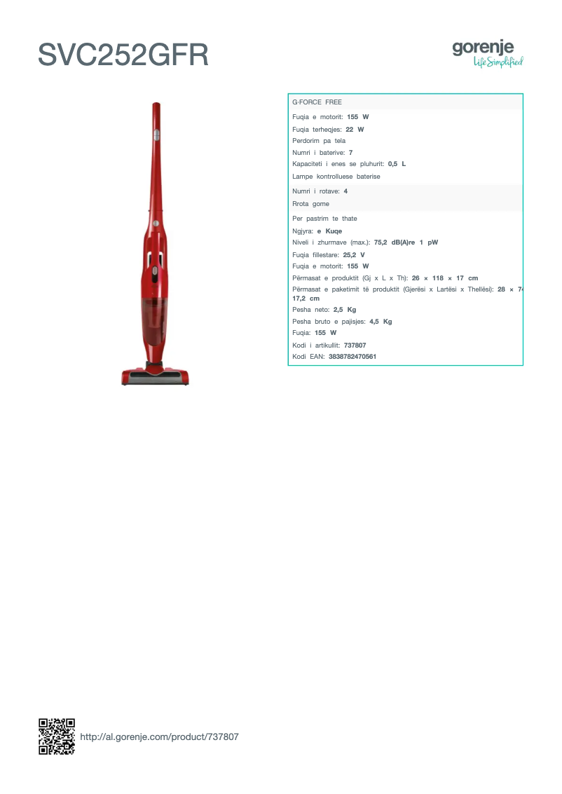 Page n°1 - Manuel utilisateur Gorenje SVC252GFR