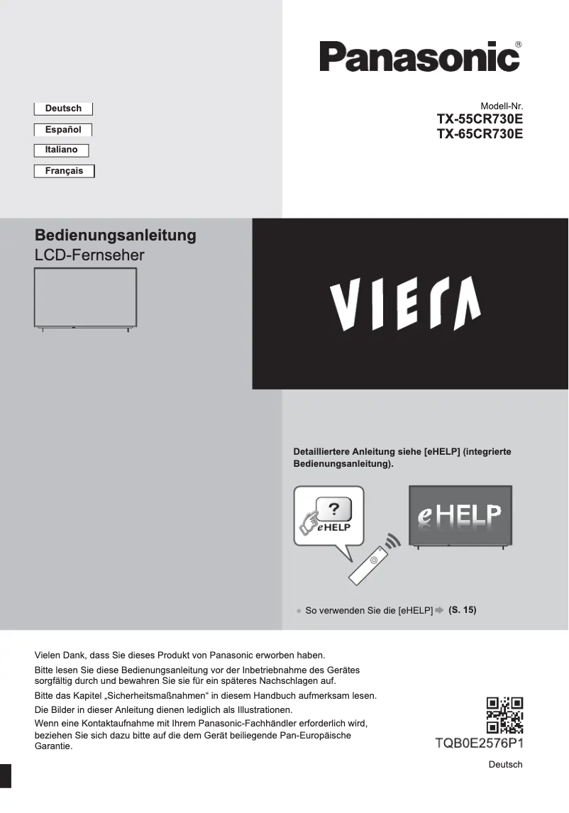Page 1 de la notice Guide de démarrage rapide Panasonic Viera TX-65CR730E