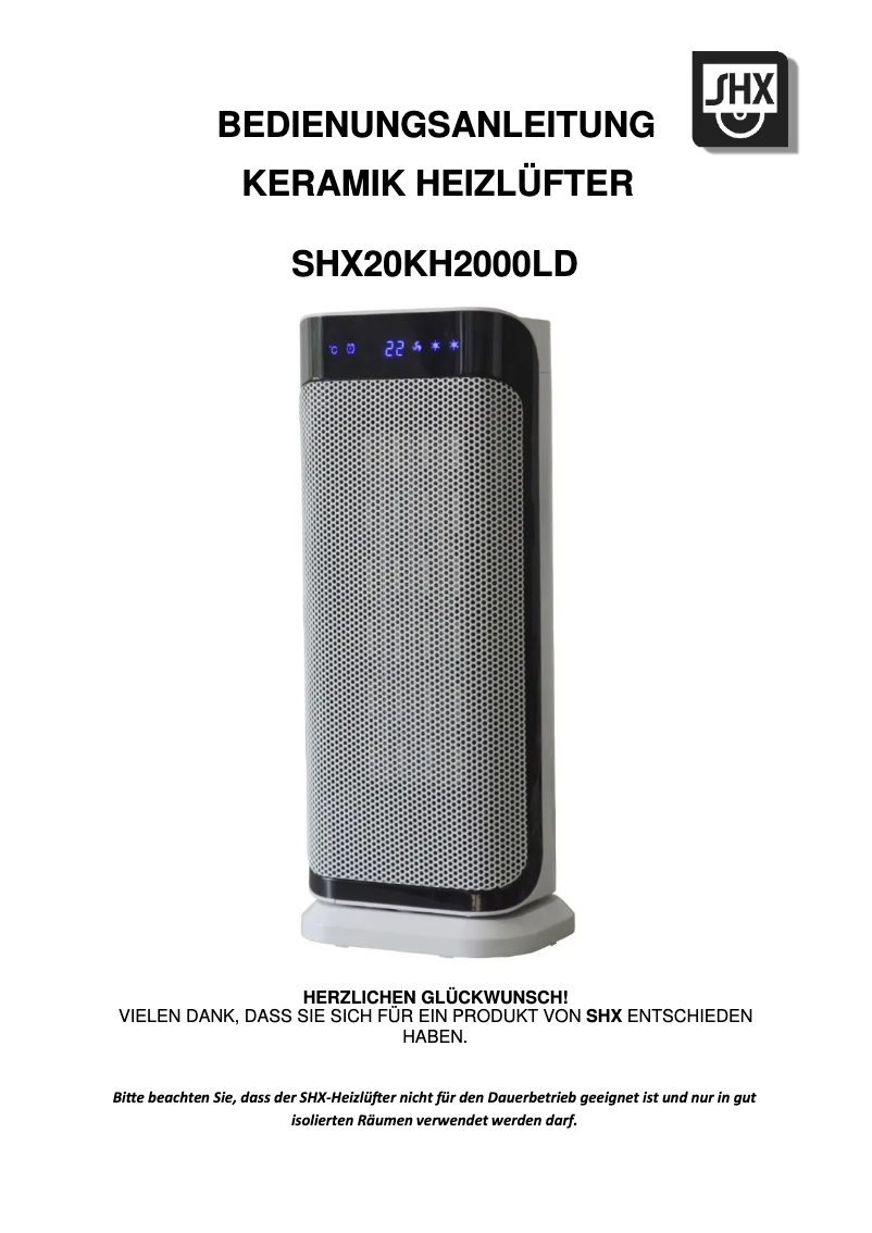 Page n°1 - Manuel utilisateur SHX SHX20KH2000LD