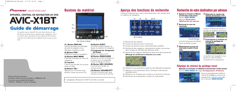 Page 1 de la notice Guide de démarrage rapide Pioneer AVIC-X1BT