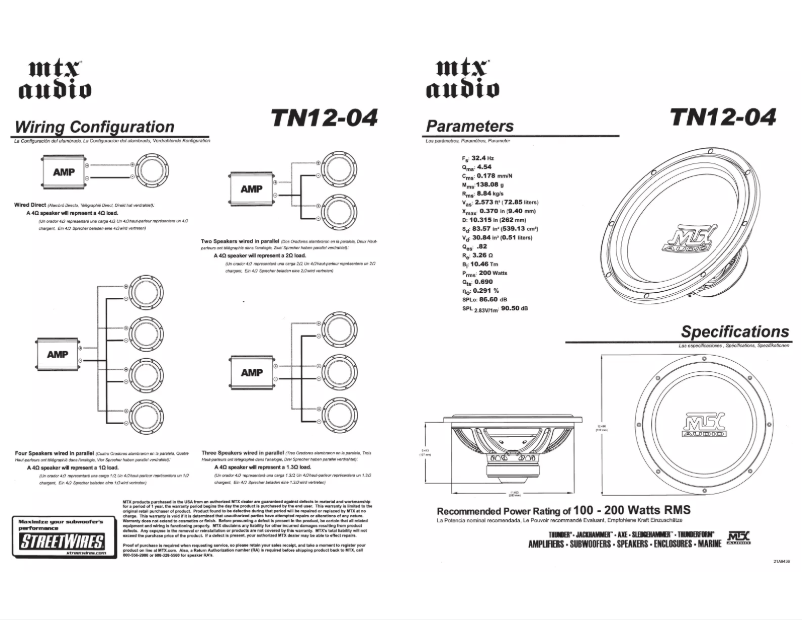 Page n°1 - Manuel utilisateur MTX Audio TN12-04