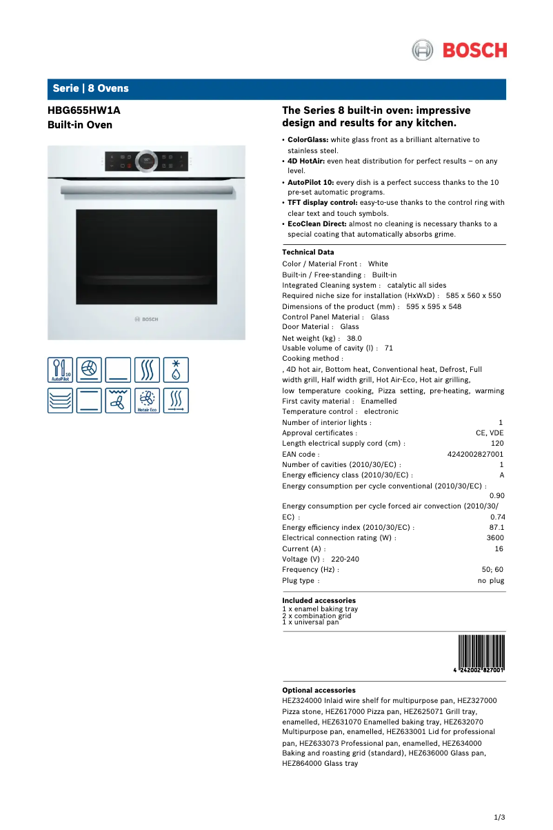 Página 1 del manual Ficha técnica Bosch HBG655HW1A