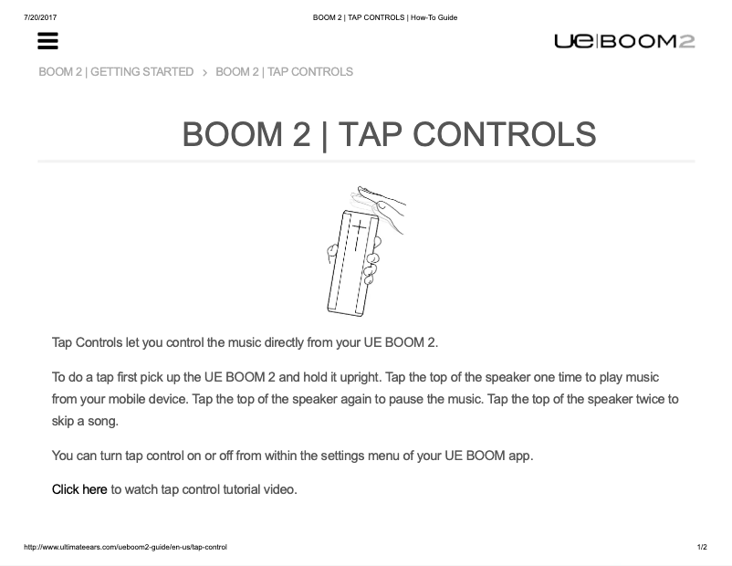 Image de la première page du manuel de l'appareil Boom 2