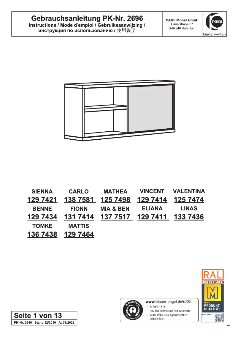 Page 1 de la notice Manuel utilisateur Paidi Carlo