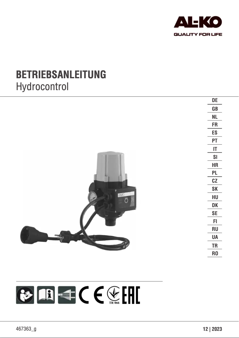 Page 1 de la notice Manuel utilisateur AL-KO Hydrocontrol