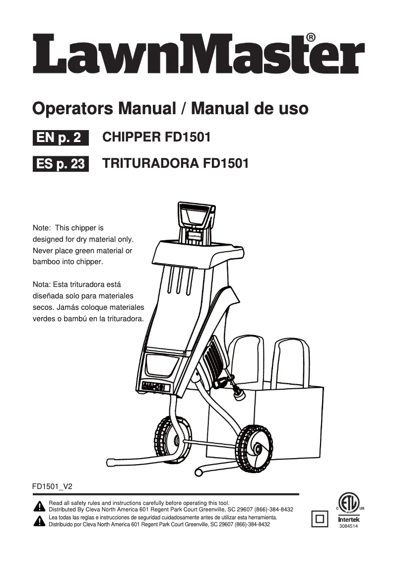 Page 1 of the manual User Manual LawnMaster FD1501
