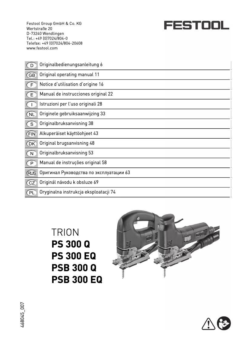 Page 1 de la notice Manuel utilisateur Festool Trion PSB 300 EQ