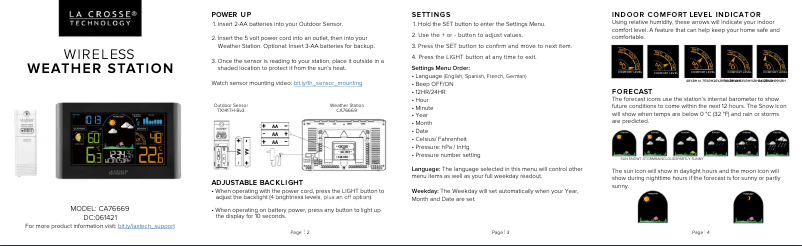 Page n°1 - Manuel utilisateur La Crosse Technology CA76669
