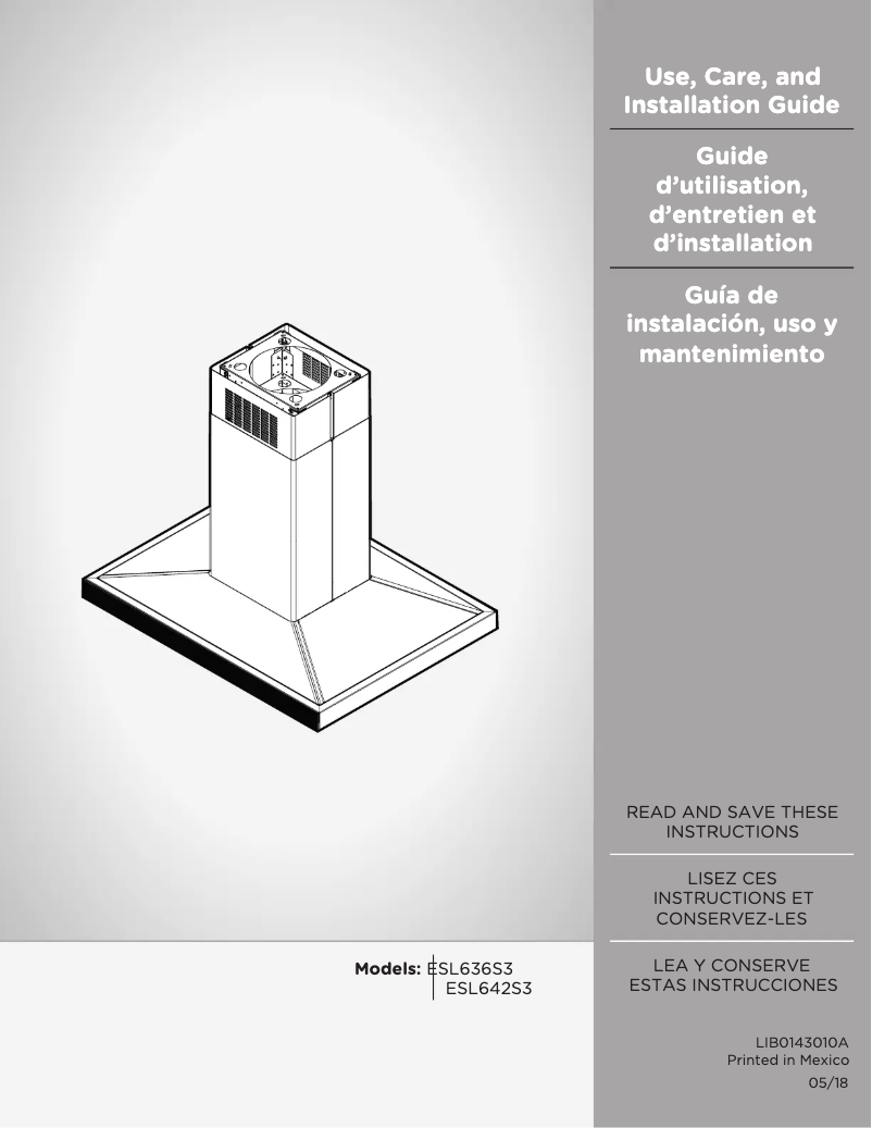 Page 1 de la notice Manuel utilisateur Elica ESL636S3