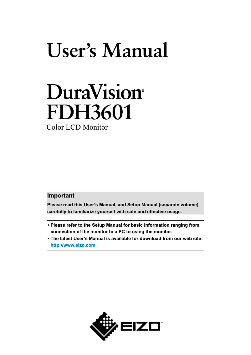 Page 1 de la notice Manuel utilisateur Eizo FDH3601