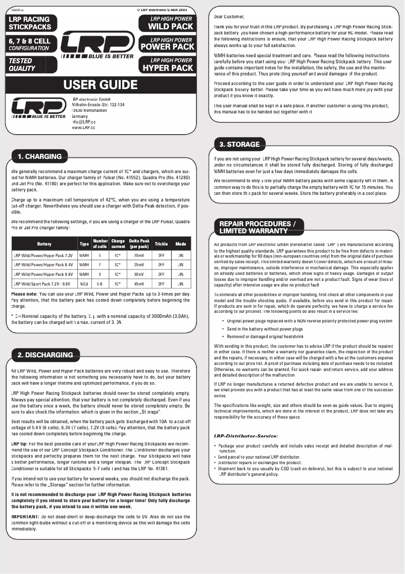 Page 1 de la notice Manuel utilisateur LRP Hyper Pack 4000