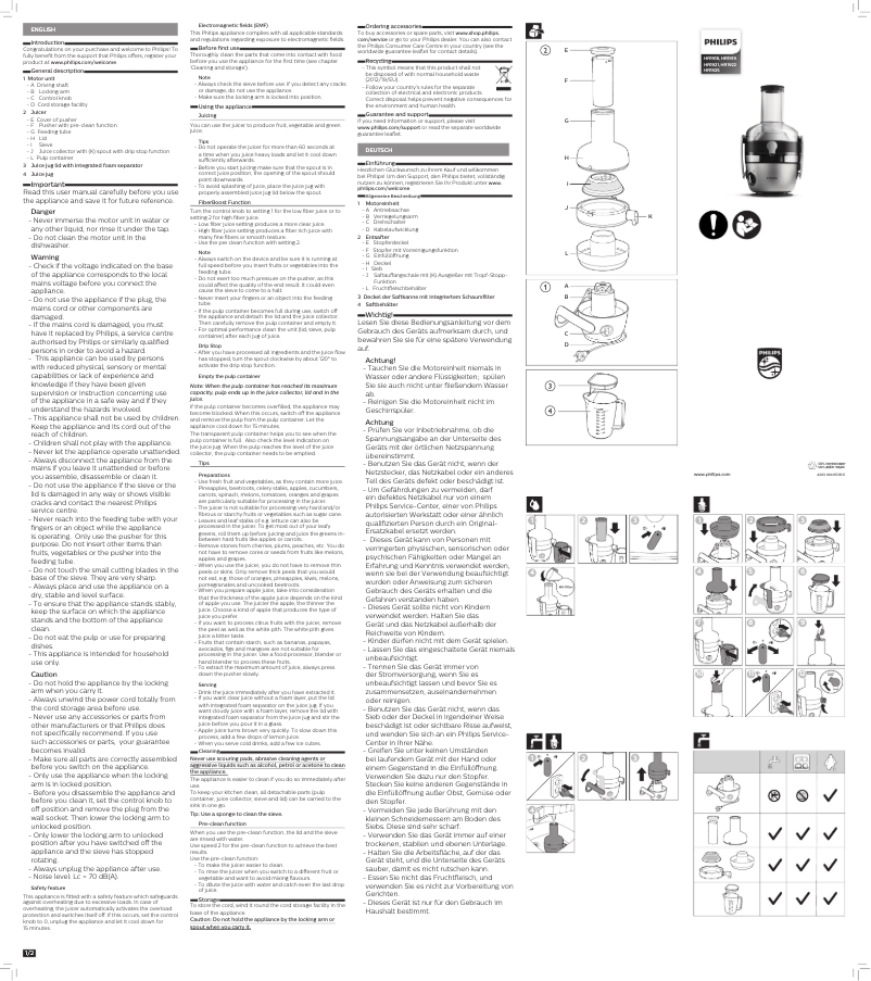 Page 1 de la notice Manuel utilisateur Philips Avance Collection HR1921