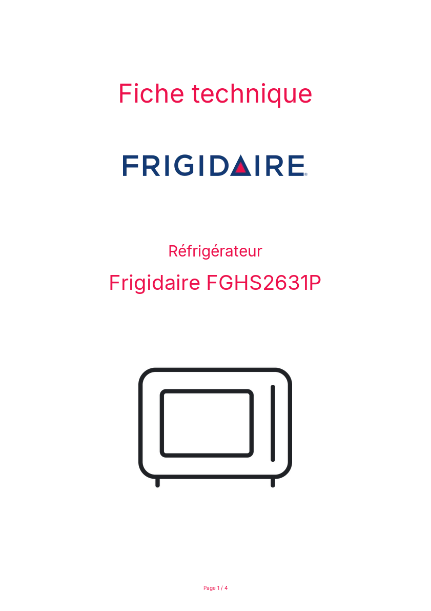 Page n°1 - Fiche technique Frigidaire FGHS2631P