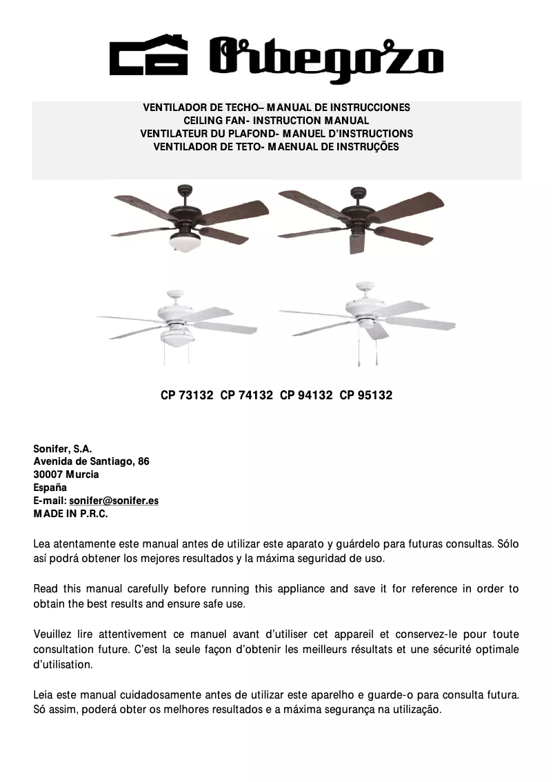 Page n°1 - Manuel utilisateur Orbegozo CP 74132