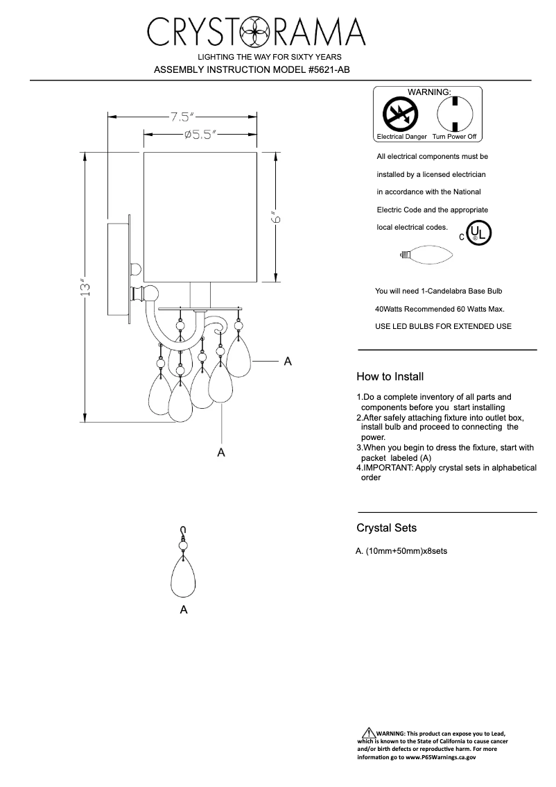 Page n°1 - Manuel utilisateur Crystorama Hampton 5621-AB