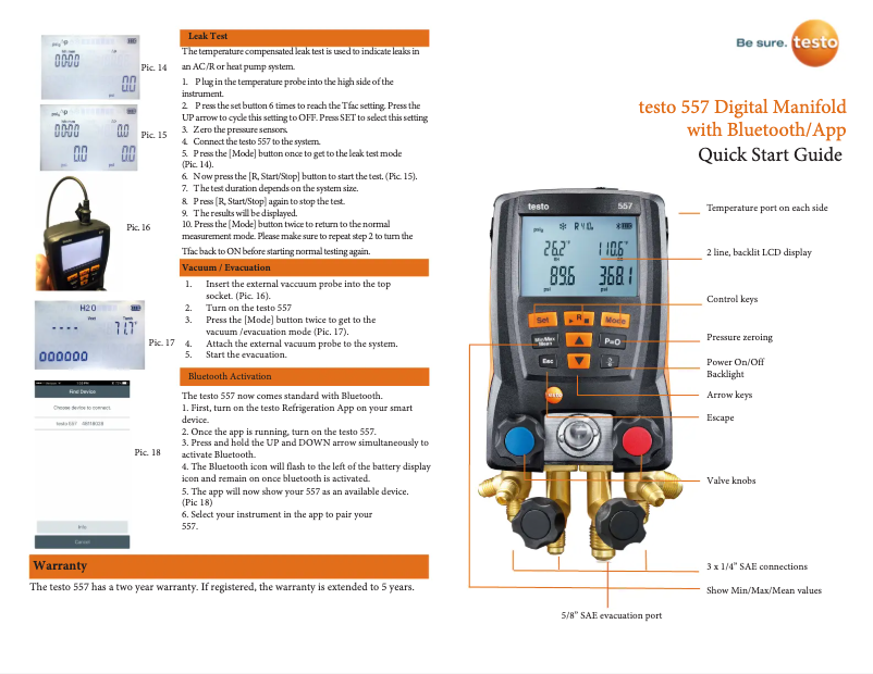 Page 1 de la notice Guide de démarrage rapide Testo 557
