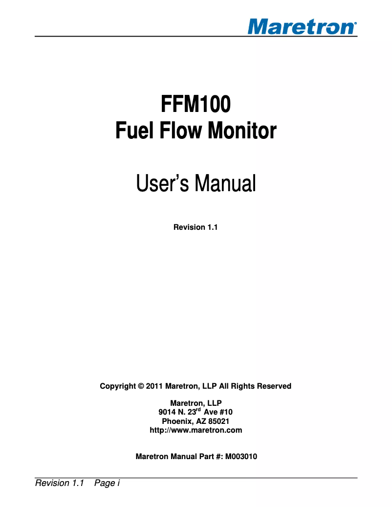 Page 1 de la notice Manuel utilisateur Maretron FFM100