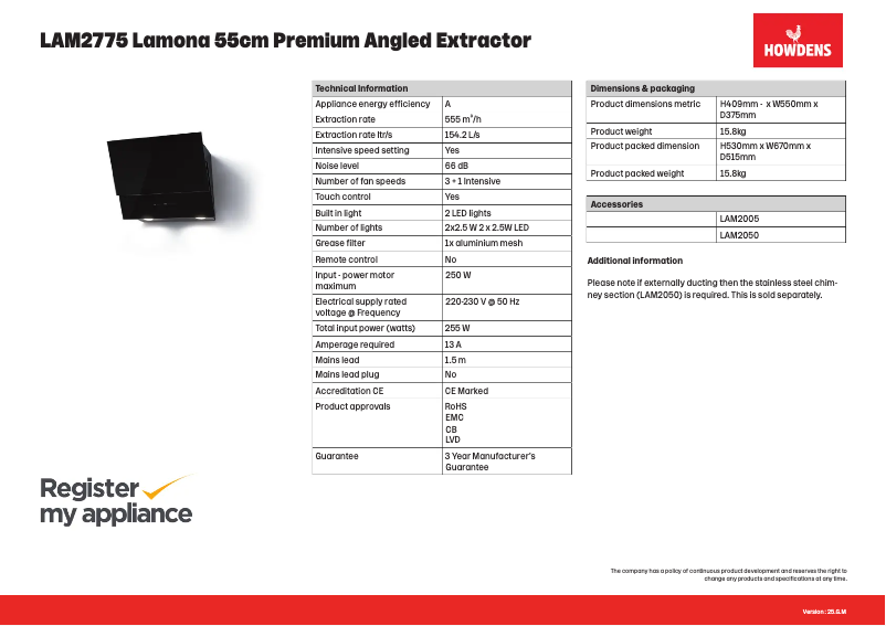 Page 1 de la notice Fiche technique Lamona LAM2775