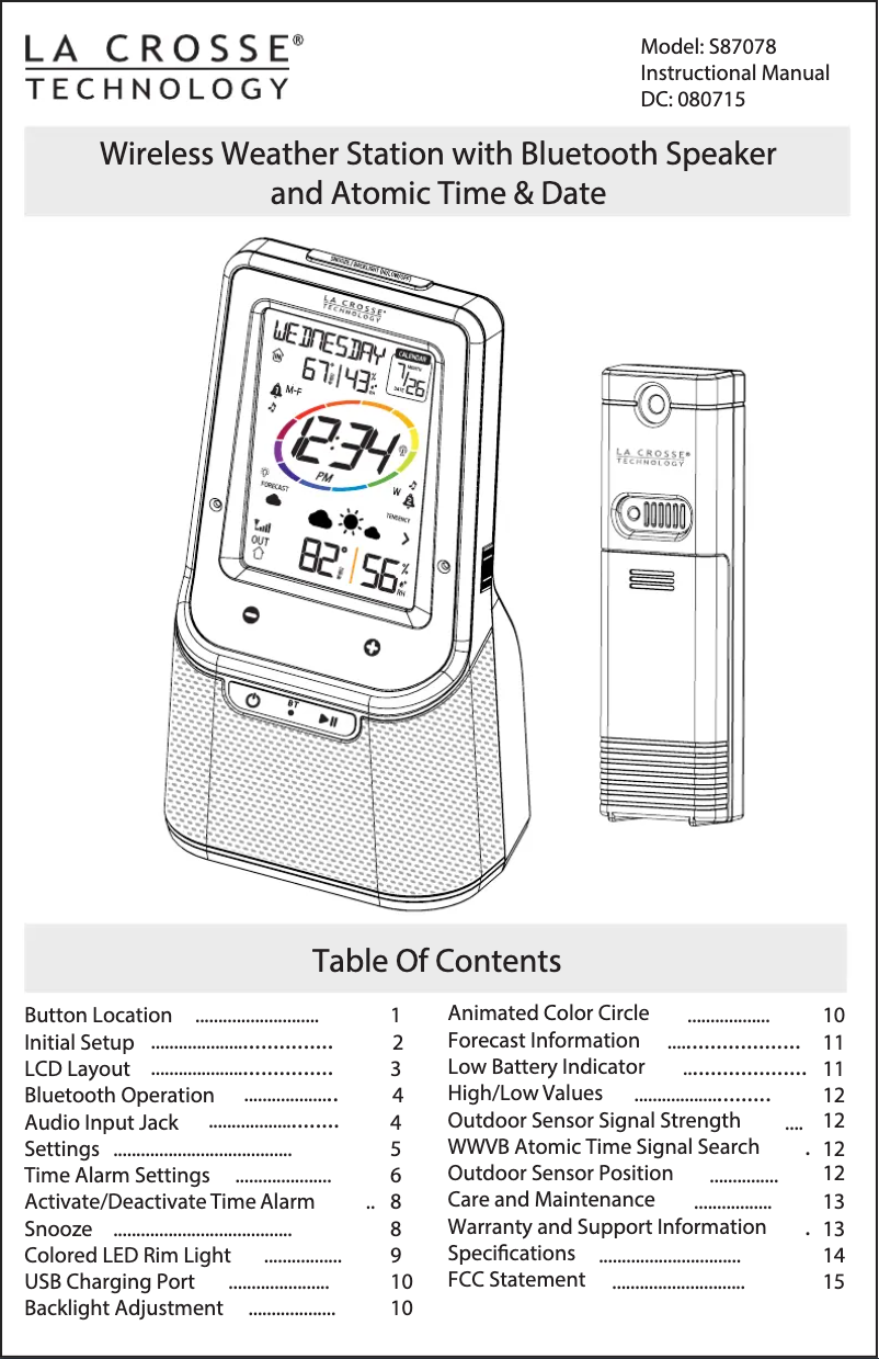 Page n°1 - Manuel utilisateur La Crosse Technology S87078