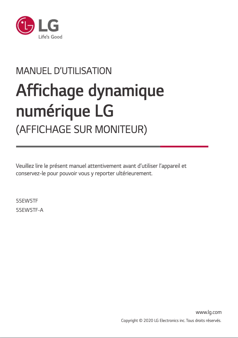 Page n°1 - Manuel utilisateur LG 55EW5TF-A
