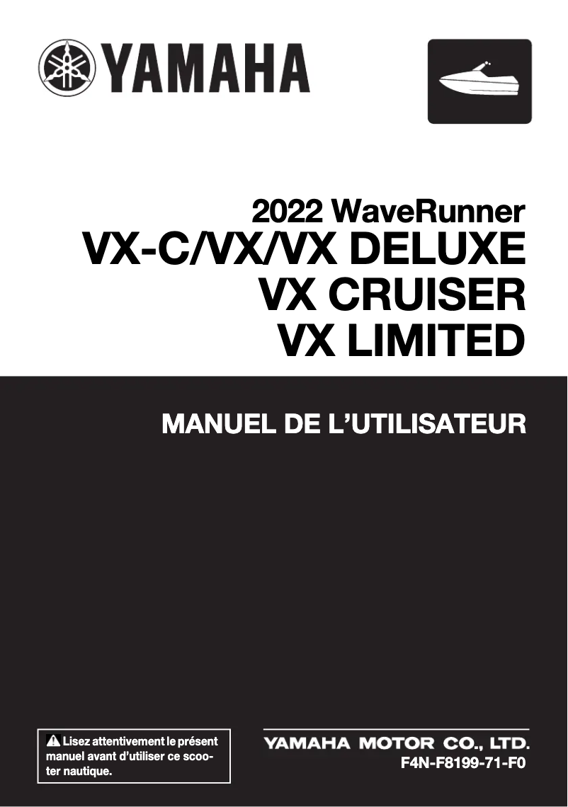 Page n°1 - Manuel utilisateur Yamaha WaveRunner VX (2022)
