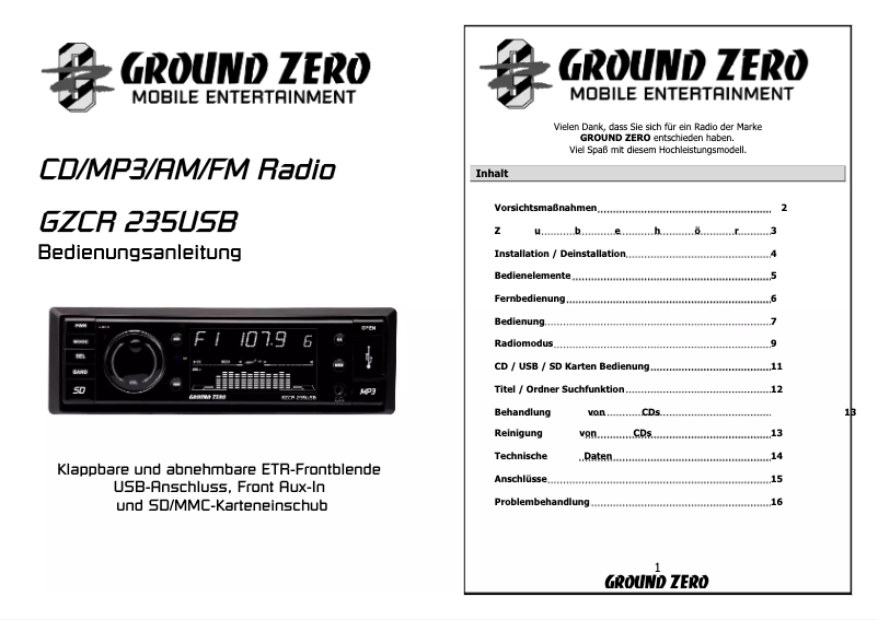 Página 1 del manual Manual de usuario Ground Zero GZCR 235USB