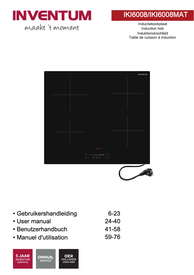 Page 1 de la notice Manuel utilisateur Inventum IKI6008