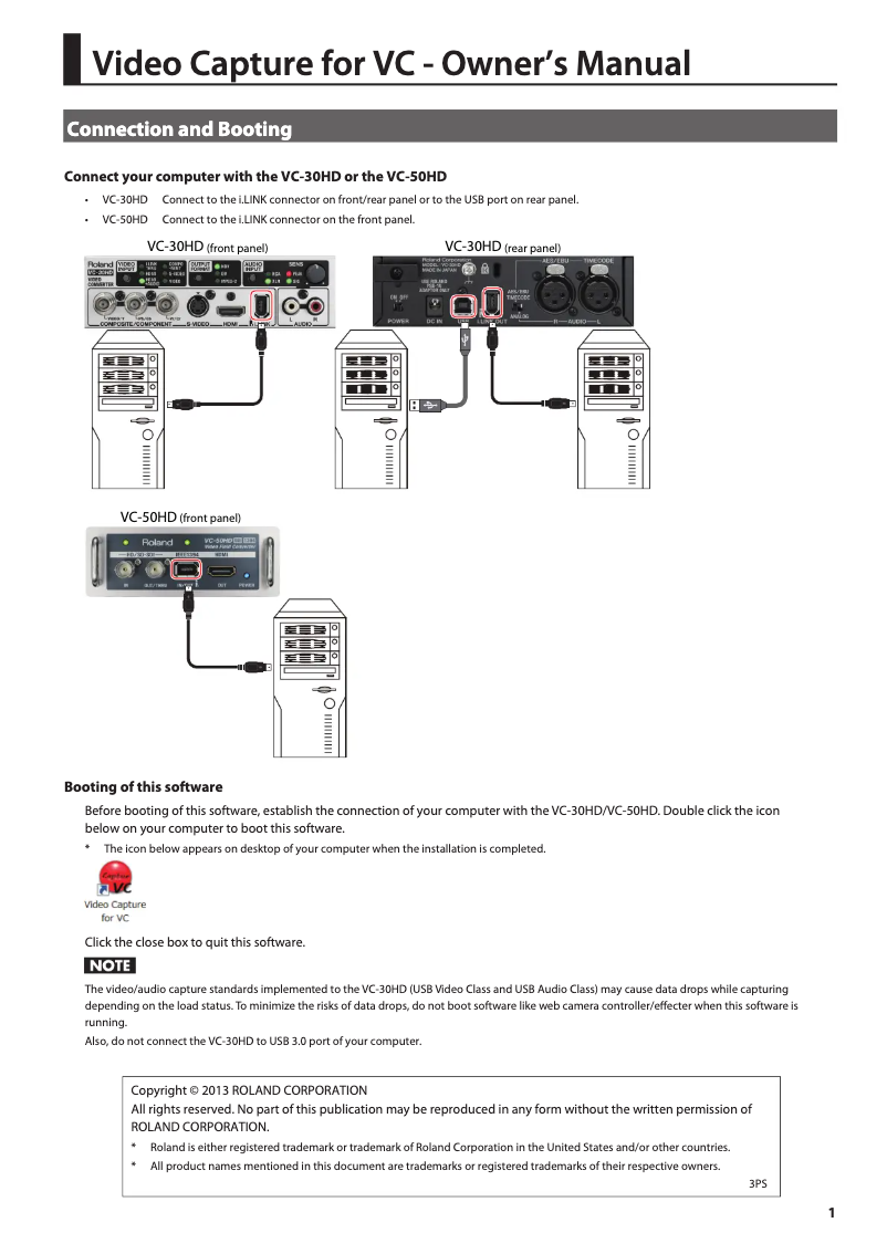 Image de la première page du manuel de l'appareil VC-30HD