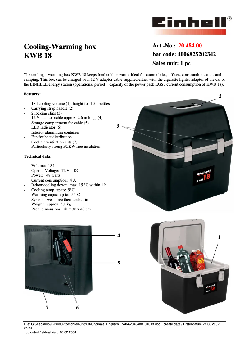 Page n°1 - Fiche technique Einhell KWB 18
