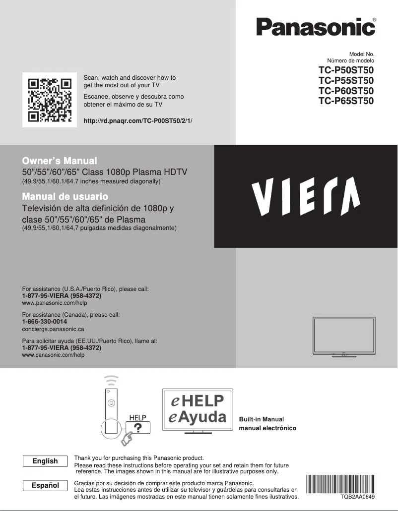 Page 1 de la notice Instructions / montage Panasonic Viera TC-P55ST50