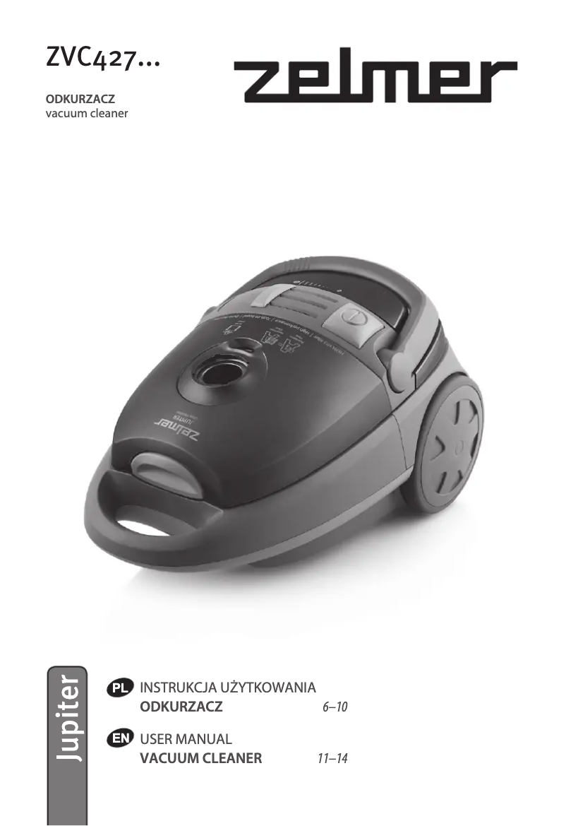 Page 1 de la notice Manuel utilisateur Zelmer Jupiter ZVC427HT