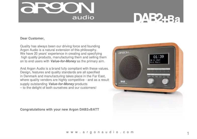 Página 1 del manual Manual de usuario Argon DAB2+ Batt