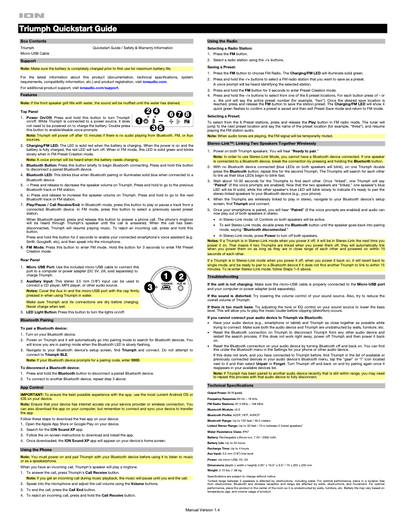 Page 1 de la notice Manuel utilisateur ION Triumph