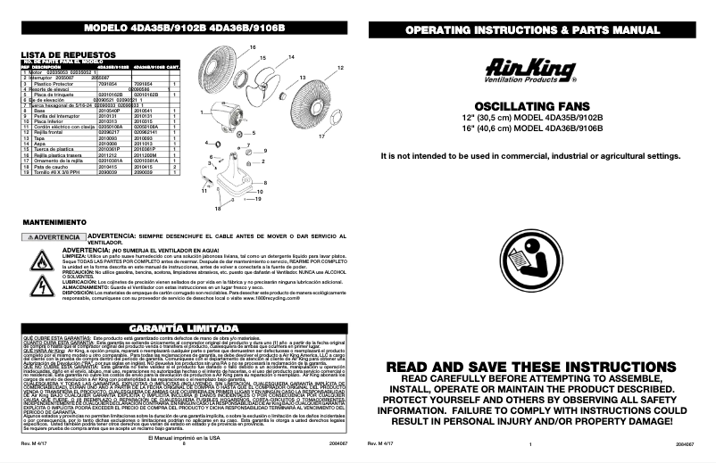 Page 1 de la notice Manuel utilisateur Air King 9102