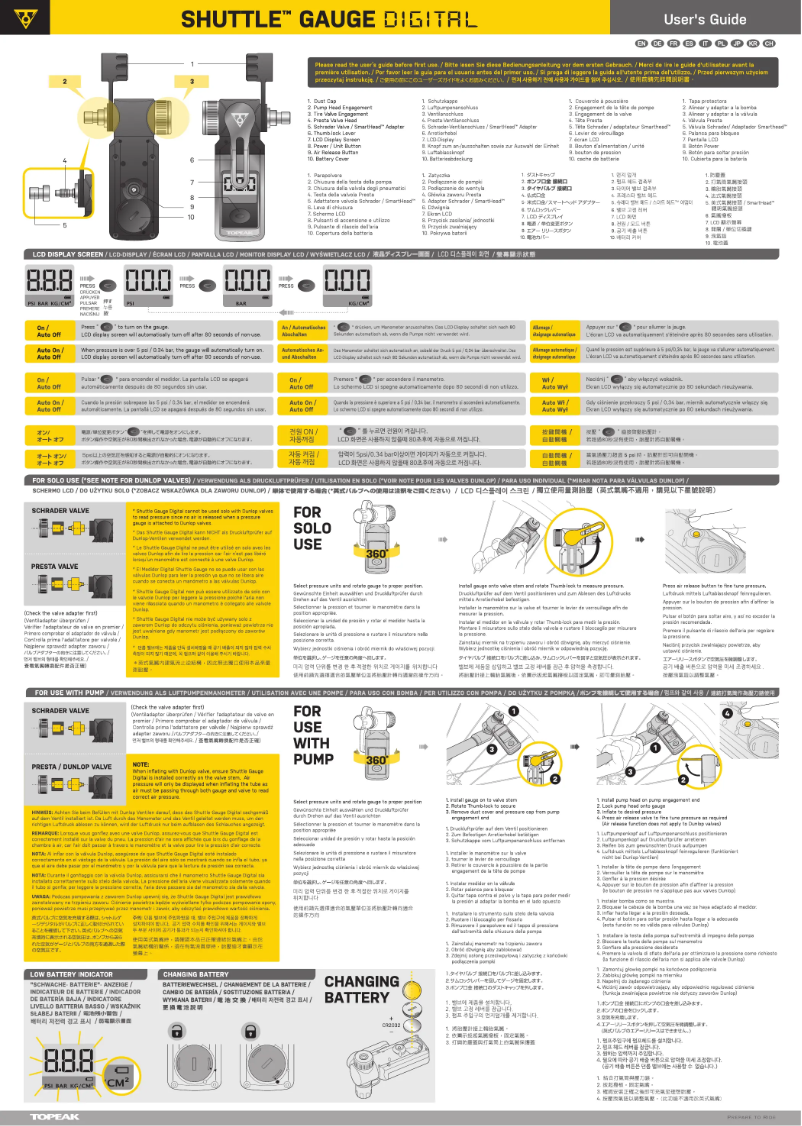 Image de la première page du manuel de l'appareil Shuttle Gauge Digital