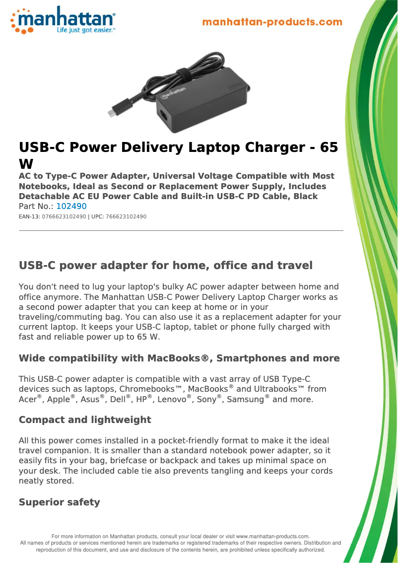 Page 1 de la notice Fiche technique Manhattan 102490