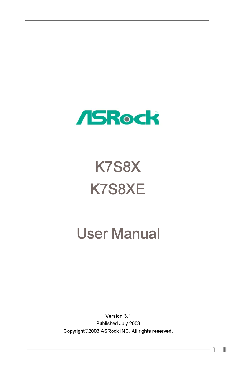 Page n°1 - Manuel utilisateur Asrock K7S8X R3.0