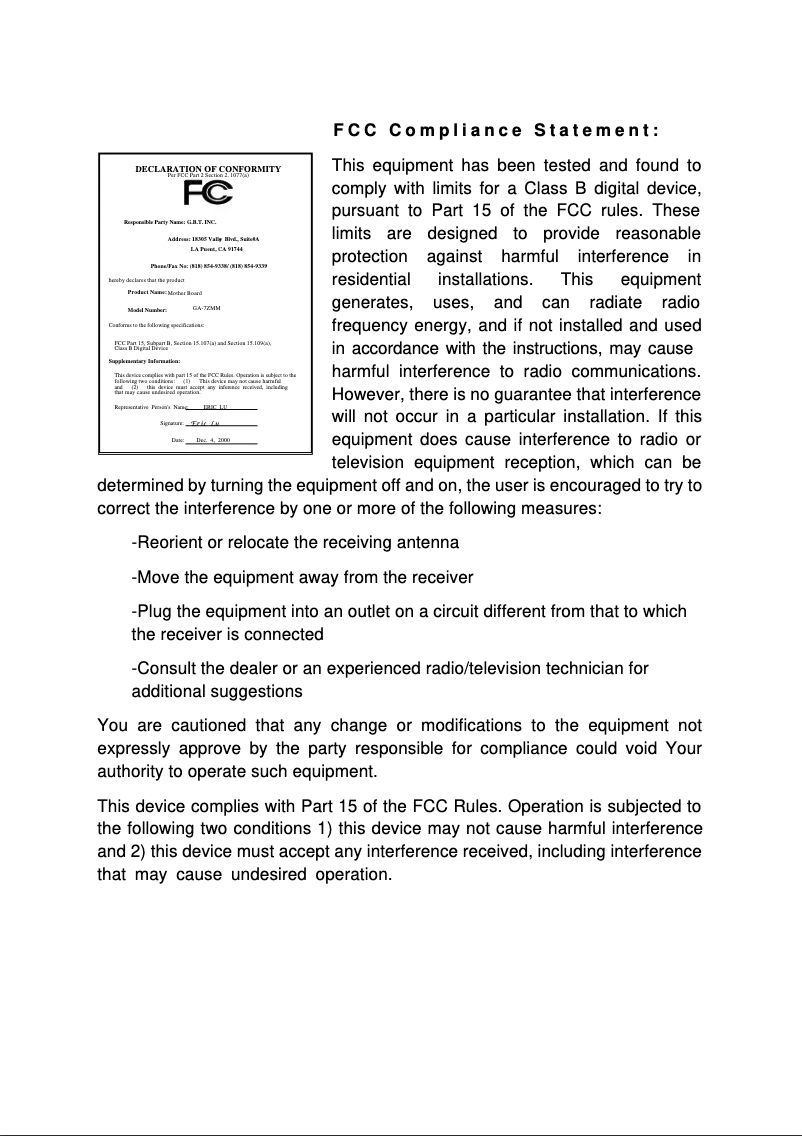 Page 1 de la notice Manuel utilisateur Gigabyte GA-7ZMM