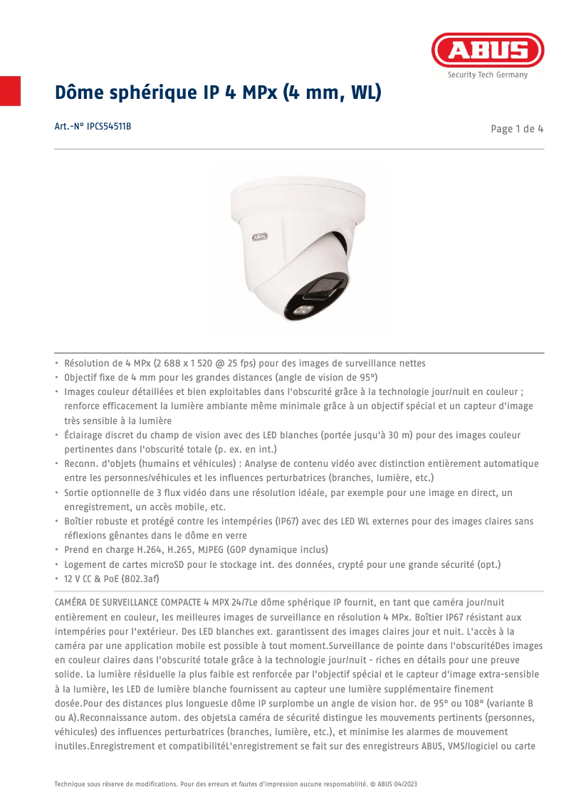 Página 1 del manual Ficha técnica Abus IPCS54511B