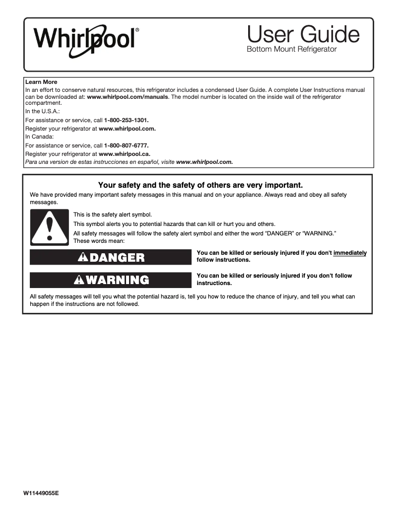 Page 1 de la notice Manuel utilisateur Whirlpool WRB533CZJW