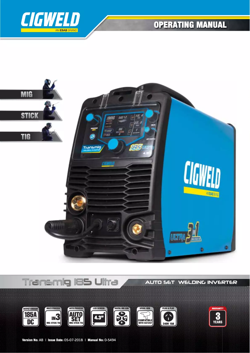 Page 1 de la notice Manuel utilisateur Cigweld Transmig 185 Ultra